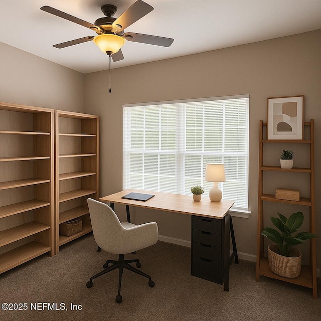 12301 Kernan Forest Blvd Unit 1206, Jacksonville, FL 32225 - carpeted office with baseboards, a ceiling fan, and a wealth of natural light