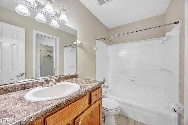 8880 Old Kings Rd S Unit 84, Jacksonville, FL 32257 - bathroom featuring vanity, visible vents, tile patterned flooring, toilet, and shower / bathtub combination