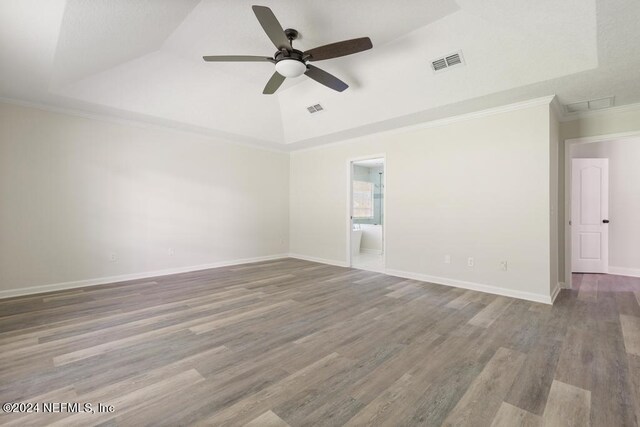 2619 Wrightson Dr, Jacksonville, FL 32223 - spare room with wood finished floors, visible vents, ornamental molding, and ceiling fan
