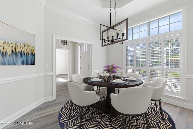 2619 Wrightson Dr, Jacksonville, FL 32223 - dining room featuring wood finished floors, baseboards, plenty of natural light, and an inviting chandelier