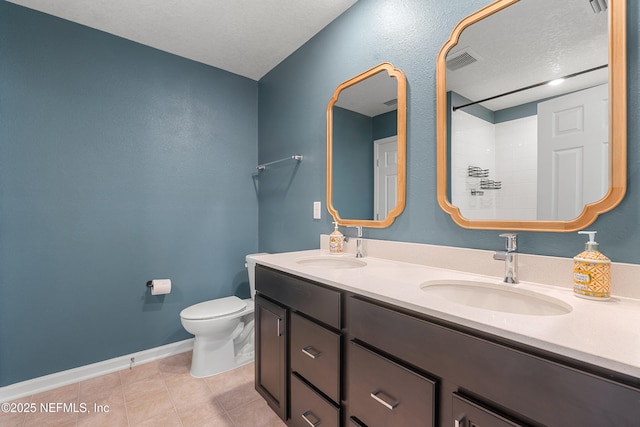 bathroom featuring a sink, visible vents, toilet, and tile patterned flooring