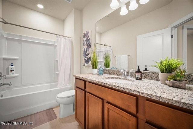 14676 Lattice Ct, Jacksonville, FL 32226 - bathroom with toilet, vanity, and shower / bathtub combination with curtain
