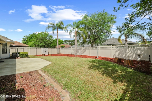 view of yard with a patio area and a fenced backyard