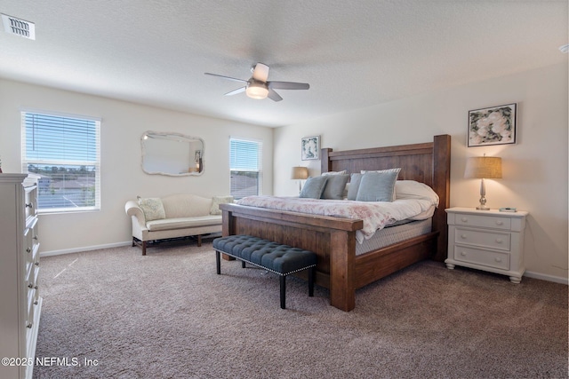 3214 Little Fawn Ln, Green Cove Springs, FL 32043 - carpeted bedroom with visible vents, baseboards, a textured ceiling, and a ceiling fan