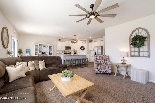3214 Little Fawn Ln, Green Cove Springs, FL 32043 - living area with recessed lighting, baseboards, dark carpet, and ceiling fan