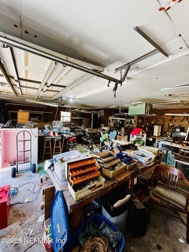 garage featuring a workshop area