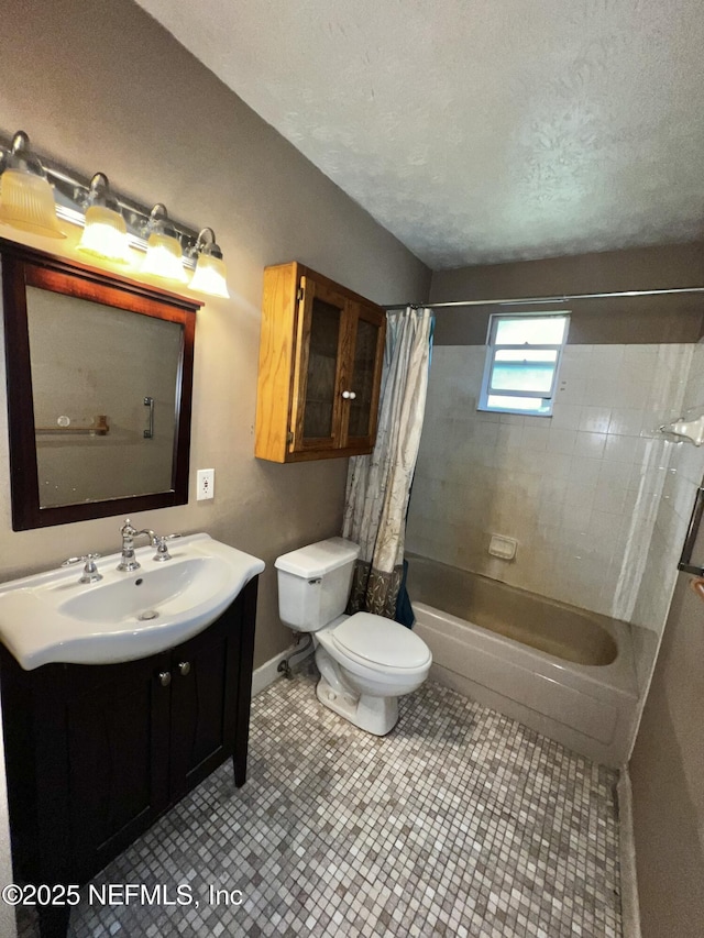 2731 Howard Rd, Middleburg, FL 32068 - full bathroom featuring shower / bath combination with curtain, vanity, tile patterned flooring, and a textured ceiling