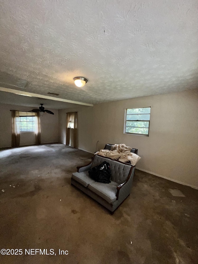 2731 Howard Rd, Middleburg, FL 32068 - living room featuring healthy amount of natural light, a textured ceiling, and carpet flooring