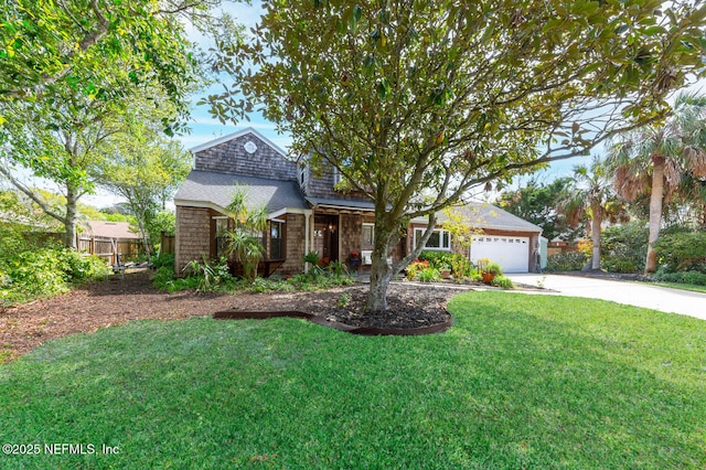 1893 Sea Oats Dr, Atlantic Beach, FL 32233 - view of front facade with an attached garage, fence, a front lawn, and concrete driveway
