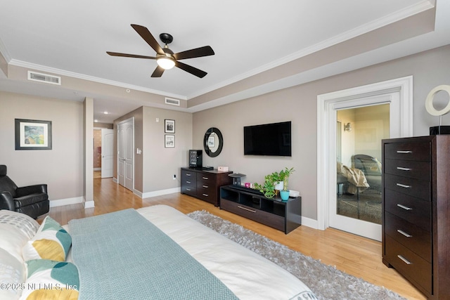 525 3rd St N Unit 210, Jacksonville Beach, FL 32250 - bedroom featuring visible vents, baseboards, light wood-style floors, and ornamental molding