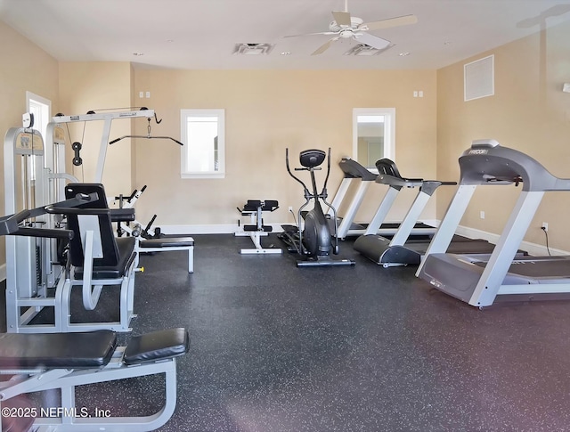 525 3rd St N Unit 210, Jacksonville Beach, FL 32250 - gym with visible vents, baseboards, and a ceiling fan