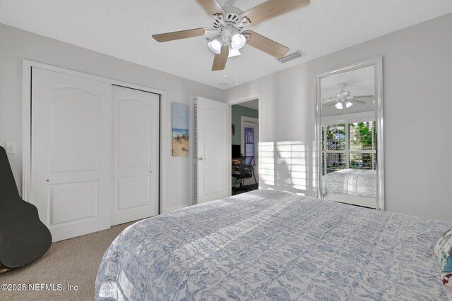 2114 Gail Ave Unit A, Jacksonville Beach, FL 32250 - bedroom with a ceiling fan, carpet flooring, visible vents, and a closet