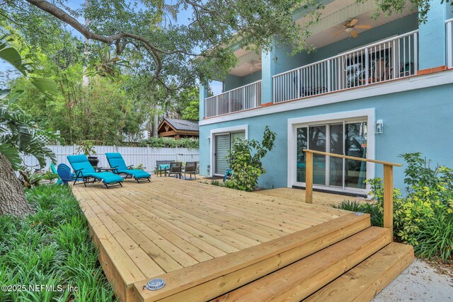 2114 Gail Ave Unit A, Jacksonville Beach, FL 32250 - wooden deck featuring a fenced backyard and ceiling fan
