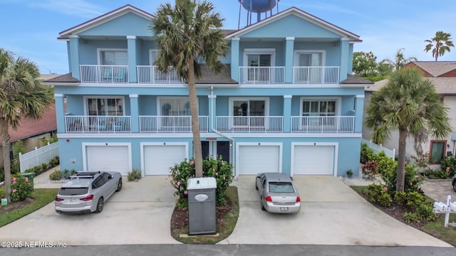 2114 Gail Ave Unit A, Jacksonville Beach, FL 32250 - view of front facade with stucco siding, an attached garage, a balcony, and driveway