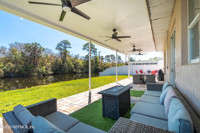 11 Reeding Ridge Dr W, Jacksonville, FL 32225 - view of patio / terrace with outdoor lounge area, fence, and a water view