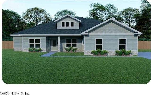 85172 Southern Creek Blvd, Fernandina Beach, FL 32034 - craftsman inspired home with fence, stone siding, roof with shingles, and a front yard