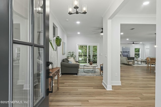 85172 Southern Creek Blvd, Fernandina Beach, FL 32034 - corridor featuring crown molding, recessed lighting, and light wood-type flooring
