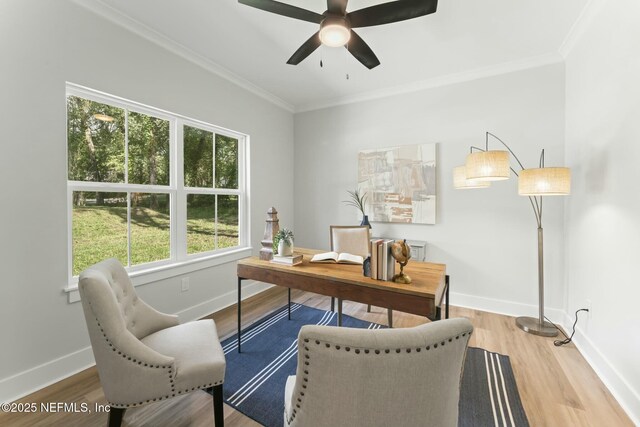 85172 Southern Creek Blvd, Fernandina Beach, FL 32034 - home office with a ceiling fan, baseboards, and wood finished floors
