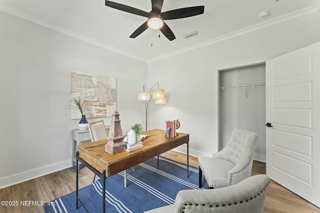85172 Southern Creek Blvd, Fernandina Beach, FL 32034 - office space featuring ceiling fan, visible vents, ornamental molding, and wood finished floors