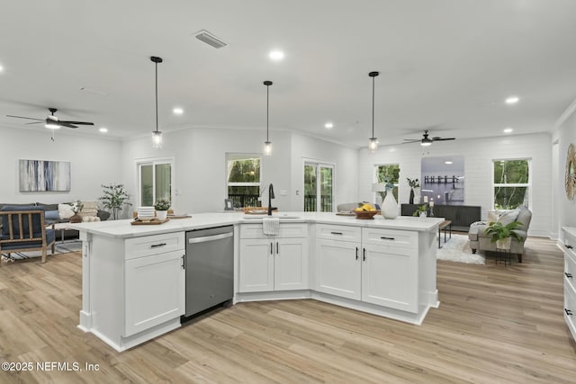 85172 Southern Creek Blvd, Fernandina Beach, FL 32034 - kitchen with dishwasher, a ceiling fan, light wood-type flooring, and open floor plan