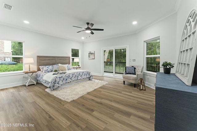85172 Southern Creek Blvd, Fernandina Beach, FL 32034 - bedroom featuring access to outside, ornamental molding, visible vents, and multiple windows