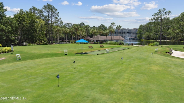 13706 Wm Davis Pkwy, Jacksonville, FL 32224 - surrounding community with a water view, view of scattered trees, view of golf course, and a lawn