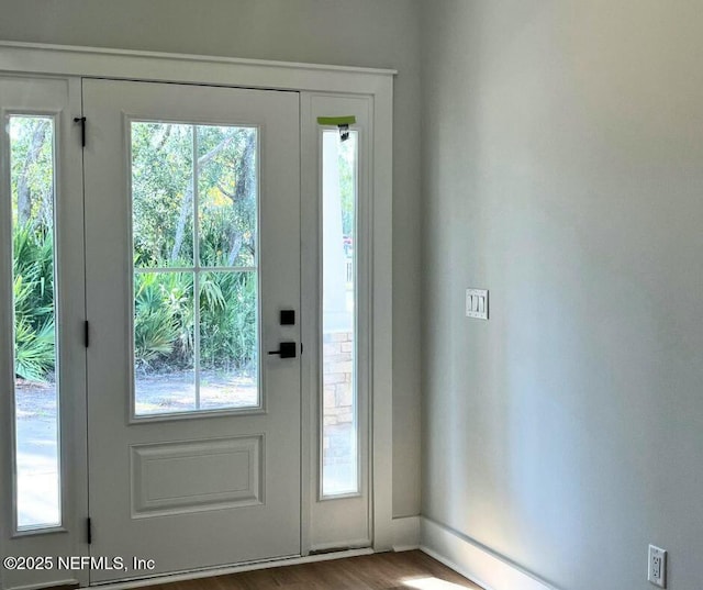 85084 Southern Creek Blvd, Fernandina Beach, FL 32034 - doorway to outside featuring a healthy amount of sunlight, baseboards, and wood finished floors