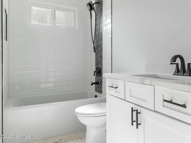 85118 Southern Creek Blvd, Fernandina Beach, FL 32034 - bathroom with vanity, marble finish floor, tub / shower combination, and toilet