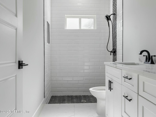 85118 Southern Creek Blvd, Fernandina Beach, FL 32034 - full bath with vanity, toilet, tiled shower, and marble finish floor