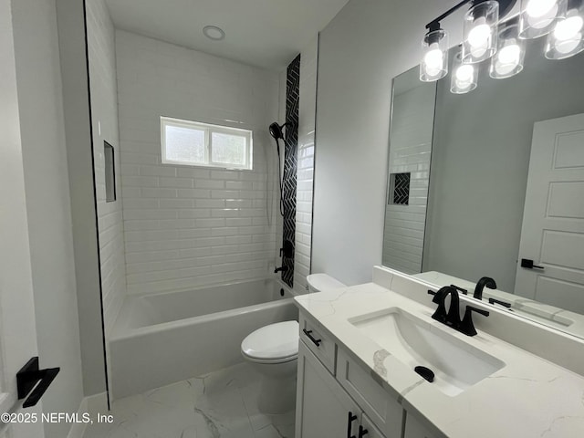 85118 Southern Creek Blvd, Fernandina Beach, FL 32034 - full bathroom with vanity, marble finish floor, toilet, and shower / washtub combination