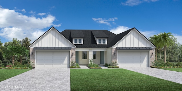 113 Latham Dr, Ponte Vedra, FL 32081 - modern farmhouse with a garage, board and batten siding, driveway, and a front yard