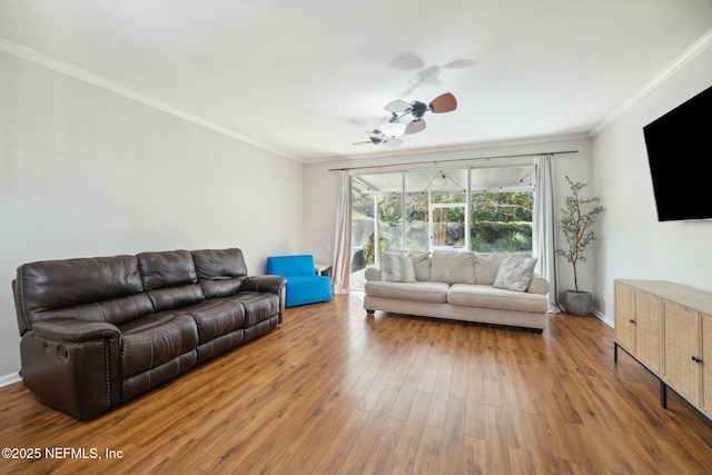 7990 Baymeadows Rd E Unit 2202, Jacksonville, FL 32256 - living area with a ceiling fan, wood finished floors, crown molding, and baseboards