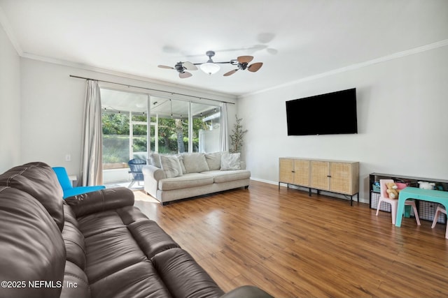 7990 Baymeadows Rd E Unit 2202, Jacksonville, FL 32256 - living area with crown molding, wood finished floors, and ceiling fan