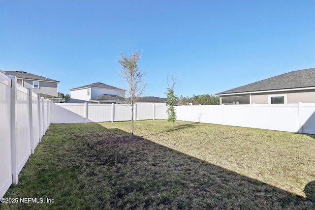 view of yard with a fenced backyard