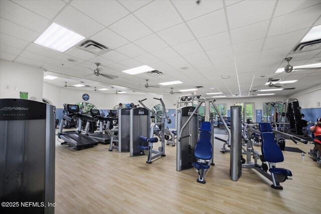 1074 Spanish Bay Ct, Orange Park, FL 32065 - workout area featuring ceiling fan, visible vents, and wood finished floors