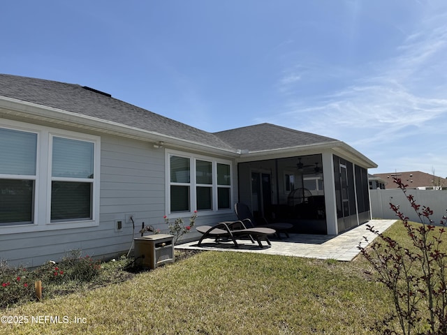 665 Flach Dr, Saint Johns, FL 32259 - back of house featuring a sunroom, ceiling fan, a patio, roof with shingles, and central air condition unit