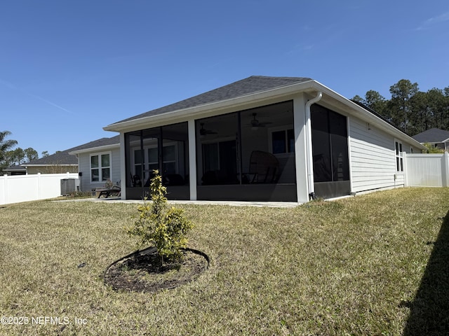 665 Flach Dr, Saint Johns, FL 32259 - rear view of property with a sunroom, a ceiling fan, and cooling unit