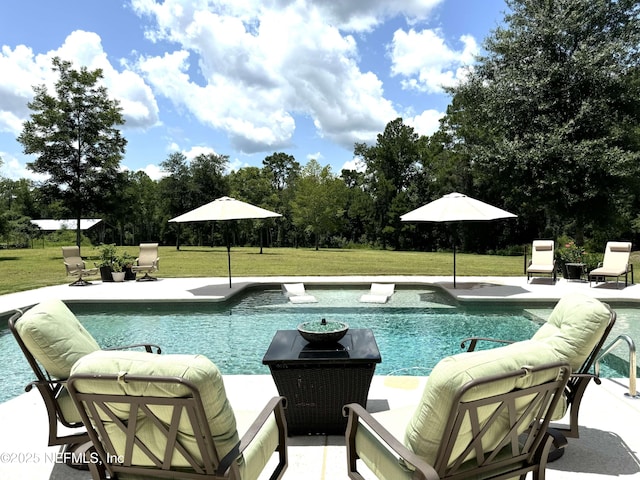 pool featuring a patio area and a yard
