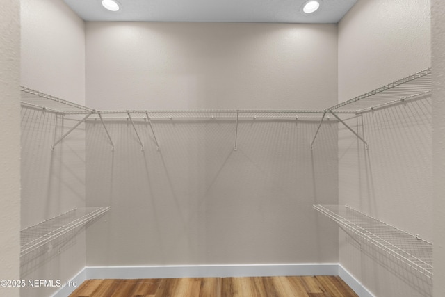 walk in closet with wood finished floors