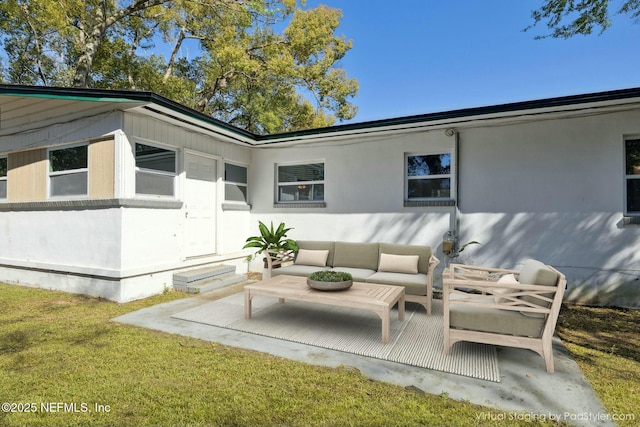view of patio featuring an outdoor living space and entry steps