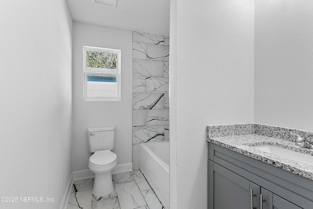 1539 E 26th St, Jacksonville, FL 32206 - bathroom with vanity, visible vents, baseboards, toilet, and marble finish floor