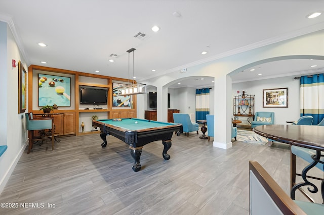 8539 Gate Pkwy W Unit 628, Jacksonville, FL 32216 - recreation room featuring light wood-type flooring, visible vents, arched walkways, and billiards