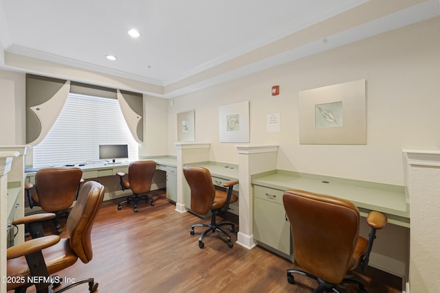8539 Gate Pkwy W Unit 628, Jacksonville, FL 32216 - office area with recessed lighting, baseboards, wood finished floors, and crown molding