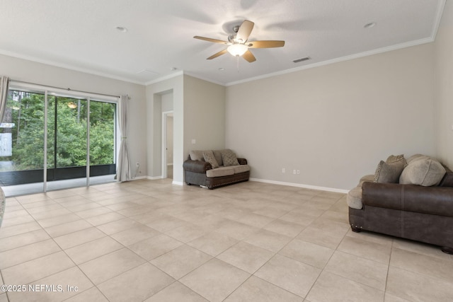 79 Boulder Rock Way, Saint Augustine, FL 32092 - sitting room with a ceiling fan, crown molding, light tile patterned flooring, and baseboards