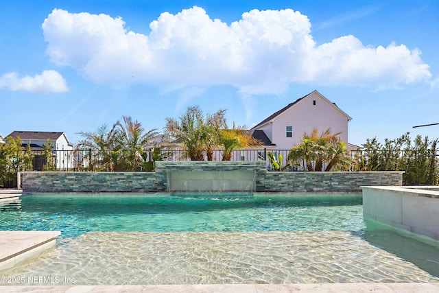 view of swimming pool with fence and a fenced in pool