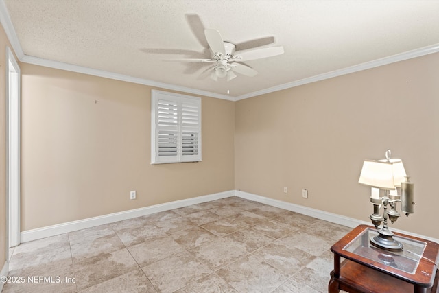 2795 Kiowa Ave, Orange Park, FL 32065 - spare room featuring a ceiling fan, ornamental molding, baseboards, and a textured ceiling