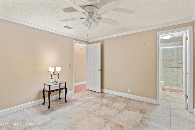 2795 Kiowa Ave, Orange Park, FL 32065 - unfurnished room with a textured ceiling, ornamental molding, baseboards, and a ceiling fan