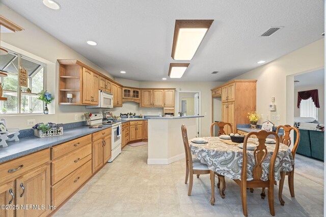 5398 Laurie Ln, Middleburg, FL 32068 - kitchen featuring white appliances, a sink, glass insert cabinets, open shelves, and recessed lighting