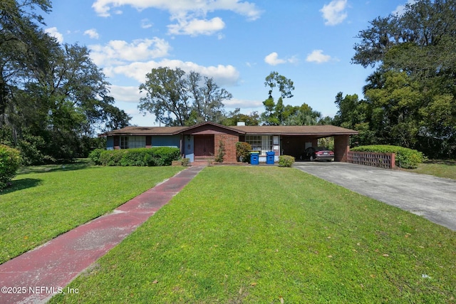 2685 Sandra Ln, Jacksonville, FL 32208 - single story home featuring concrete driveway, a carport, a front lawn, and a chimney