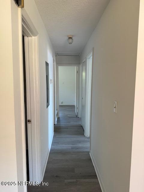 9504 Flechette Ave, Jacksonville, FL 32208 - hallway featuring wood finished floors, baseboards, and a textured ceiling
